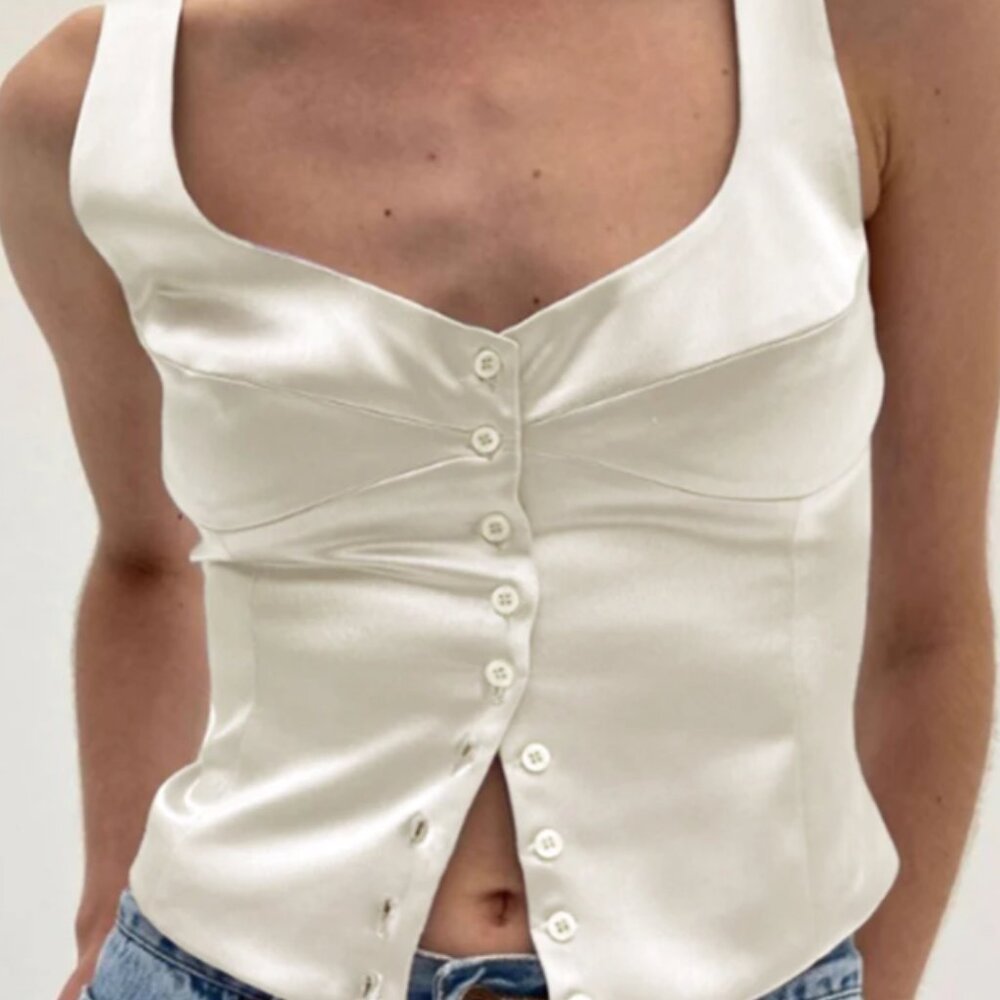 Nwot Commense Casual Button-Front Strappy Top, La… - image 3